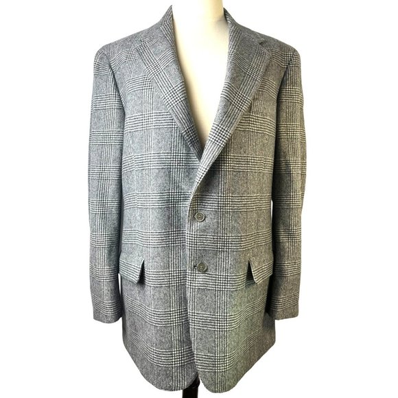 Vintage Black & White Plaid Cashmere Sports Jacket, Men's Size Xtra- Large Tall - Picture 1 of 16